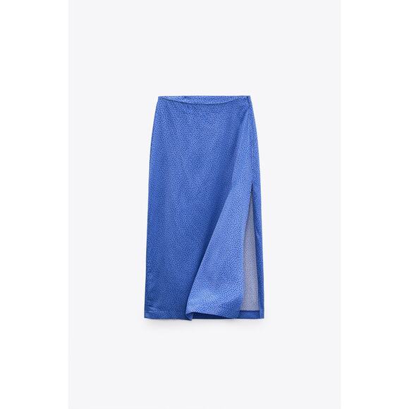 Zara Satin Side Slit Spotted Midi Skirt - Picture 4 of 12